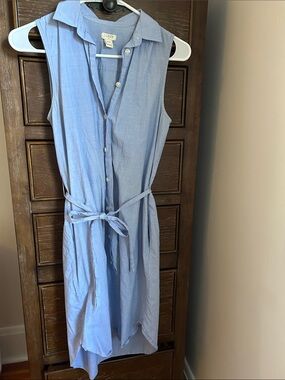 J. Crew Sleeveless Button-Front Shirt Dress in Light Blue XXS
